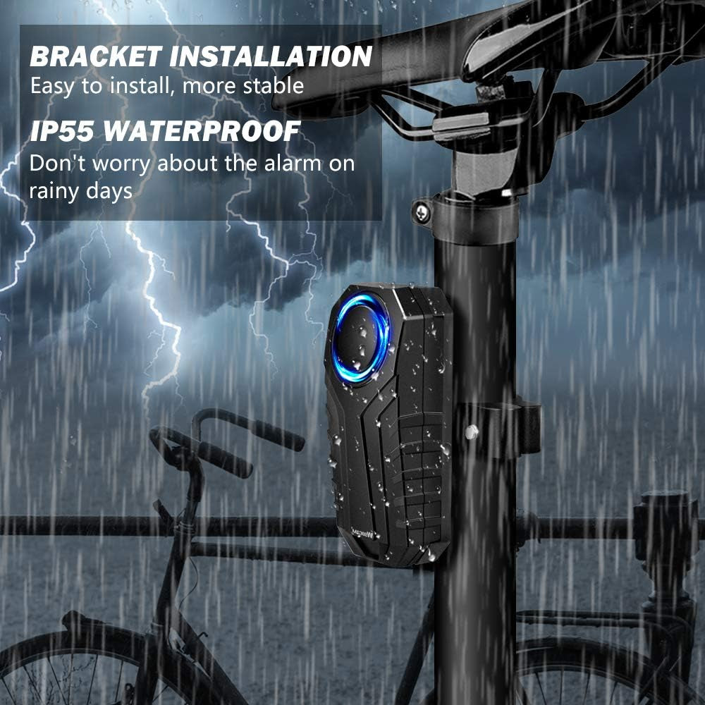 WSDCAM Anti-Theft Bike Alarm with Mount, 113Db Burglar Vibration Motorcycle Bicycle Alarm Security System Waterproof Cycle Bike Alarm with Remote
