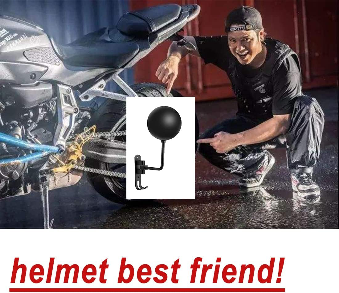 SANGMO 180°Motorcycle Helmet Rack, Rotation Metal Helmet Holder Wall Mounted Helmet Rack Motorcycle with 2 Hooks Helmet Hanger for Motorcycle Bike Coats, Caps, Baseballs, Rugby Helmet (1 Pcs)