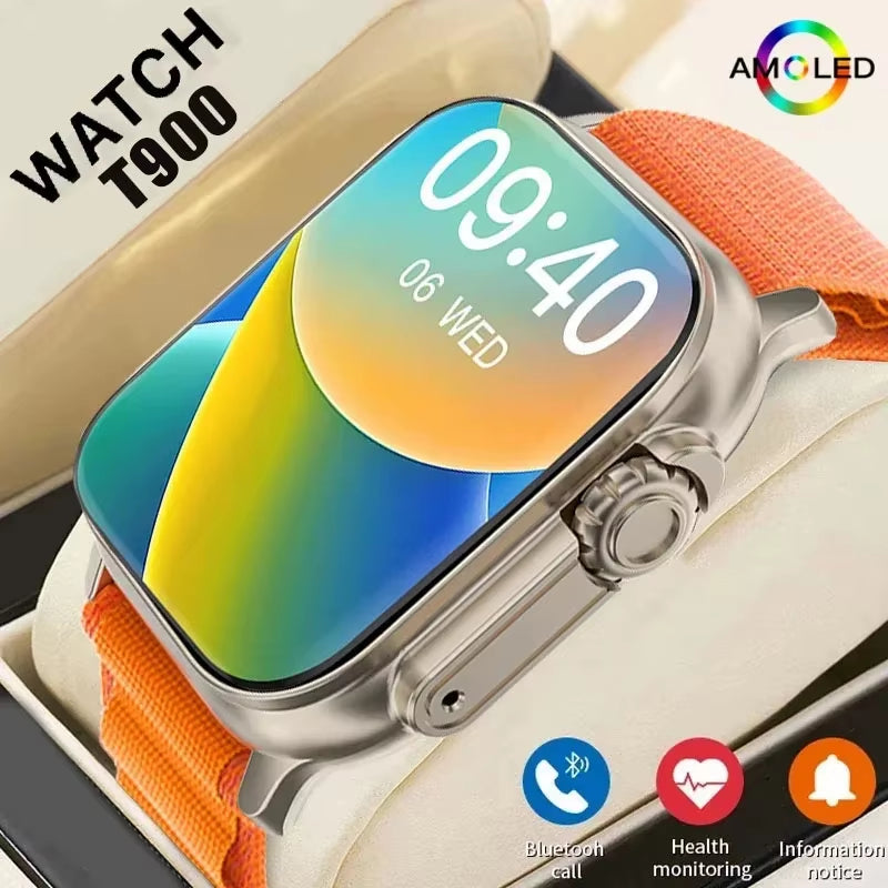 LAXASFIT T900 Ultra Smartwatch with Bluetooth Connectivity, Message Alerts, Heart Rate Monitoring, and Sports Features for Android and iOS Users