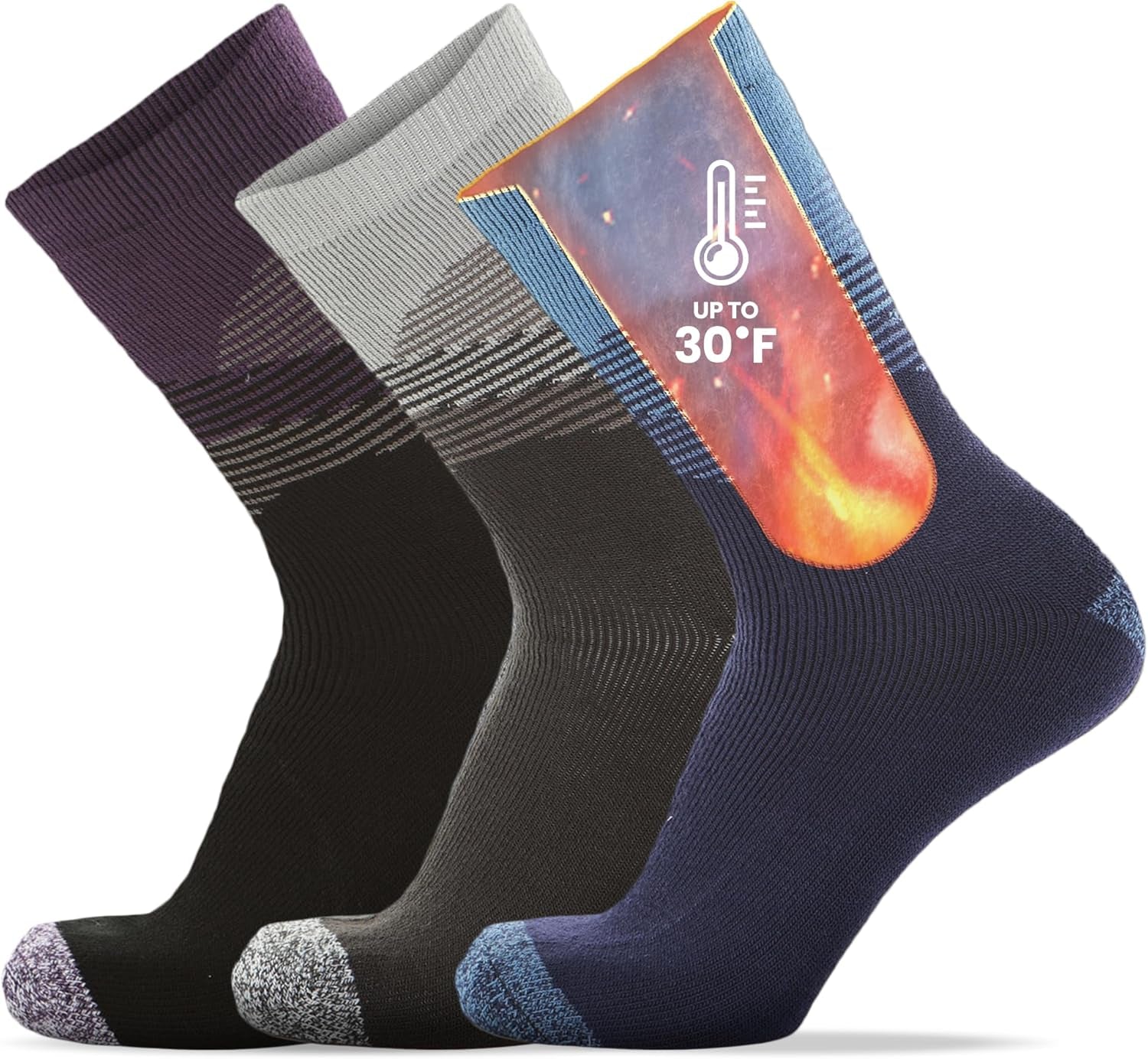 UNIQUE STYLES ASFOOR 3 Pack Thermal Heated Hiking Socks for Men, Thick Warm Winter Socks for Outdoors