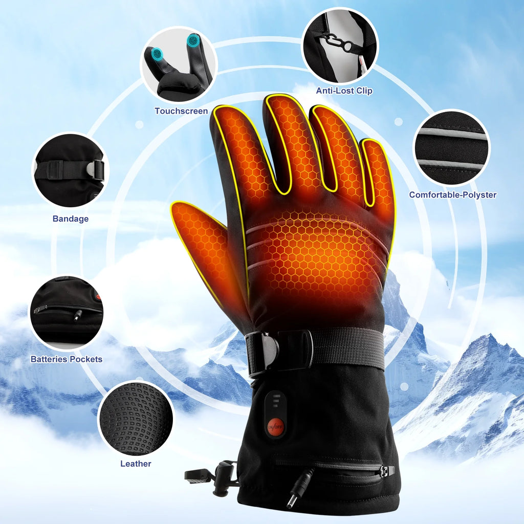 Heated Gloves for Men Women,7.4V 3200 Mah Electric Battery Heated Ski Gloves 3 Heating Level,Waterproof Touchscreen Heating Gloves for Outdoor Work Snowboarding Motorcycle Cycling.
