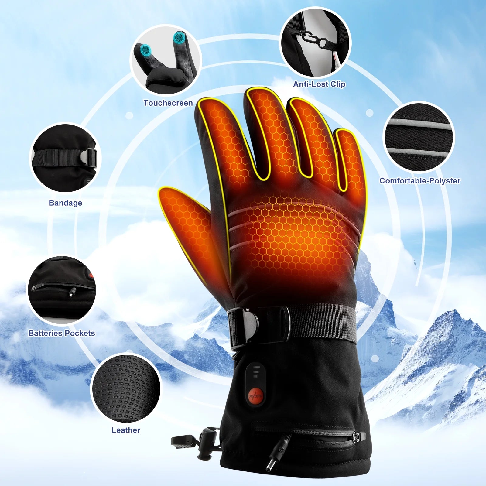 Heated Gloves for Men Women,7.4V 3200 Mah Electric Battery Heated Ski Gloves 3 Heating Level,Waterproof Touchscreen Heating Gloves for Outdoor Work Snowboarding Motorcycle Cycling.
