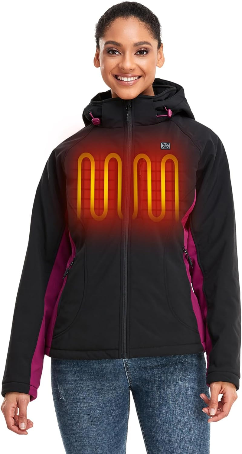 ORORO Women'S Slim Fit Heated Jacket with Rechargable Battery, Heated Coat with Detachable Hood