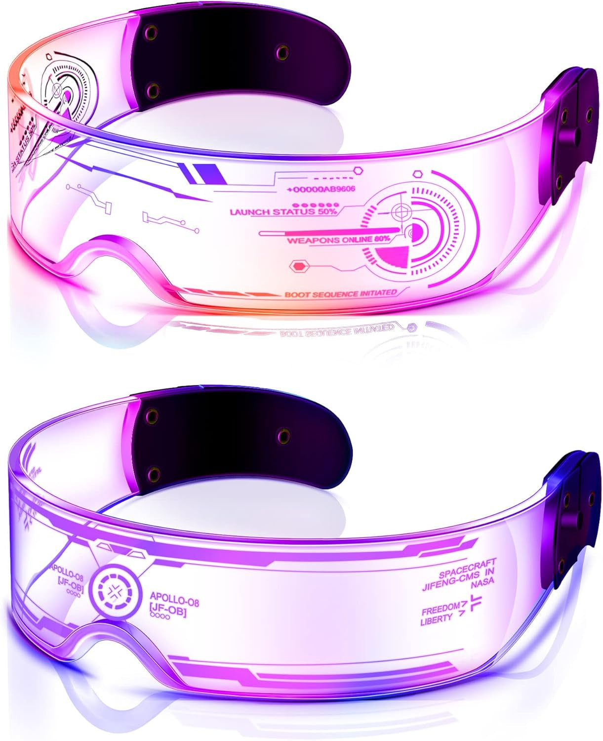 TOODOO 2 Pairs LED Visor Glasses 7 Colors Futuristic Glasses Light up Punk Accessories for Rave Party Costume