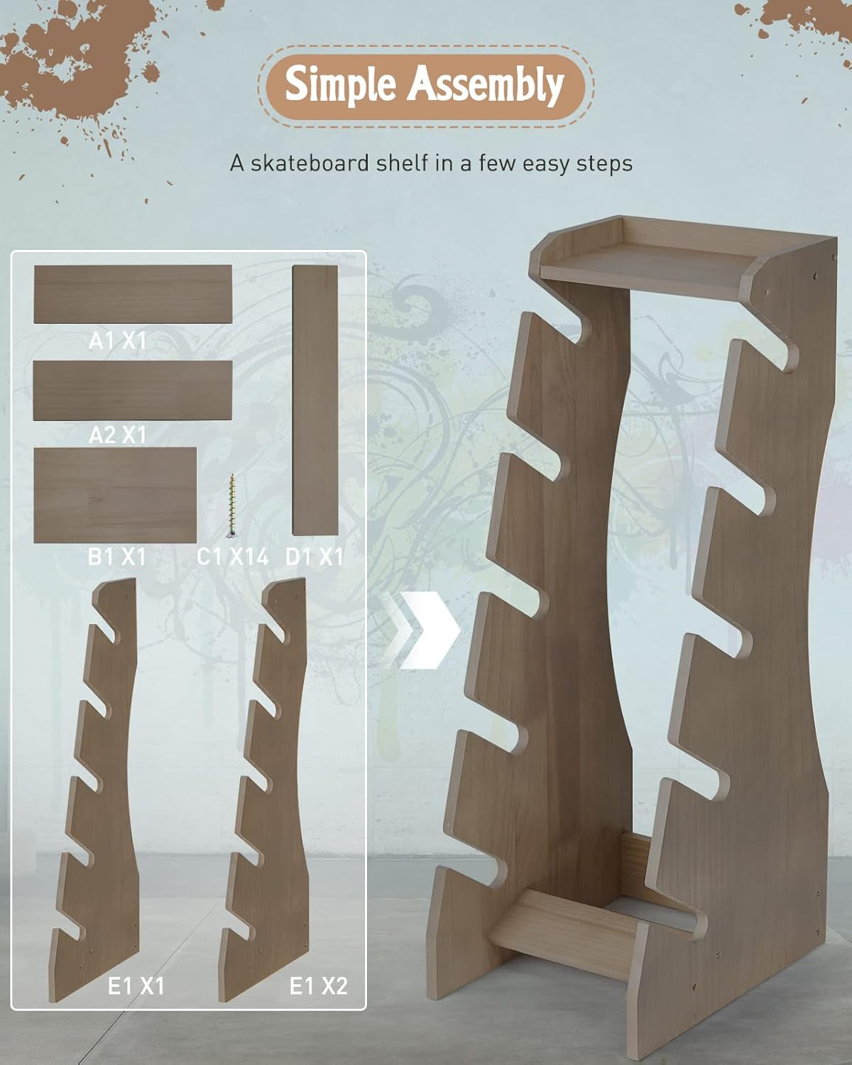 Skateboard Racks Floor Stand, Five-Layer Skateboard Holder,Skateboard Storage Racks for Deck, Longboard, Standard Skateboards, Mini Cruiser Skateboard (Needn'T to Punch Holes to Damage Wall)