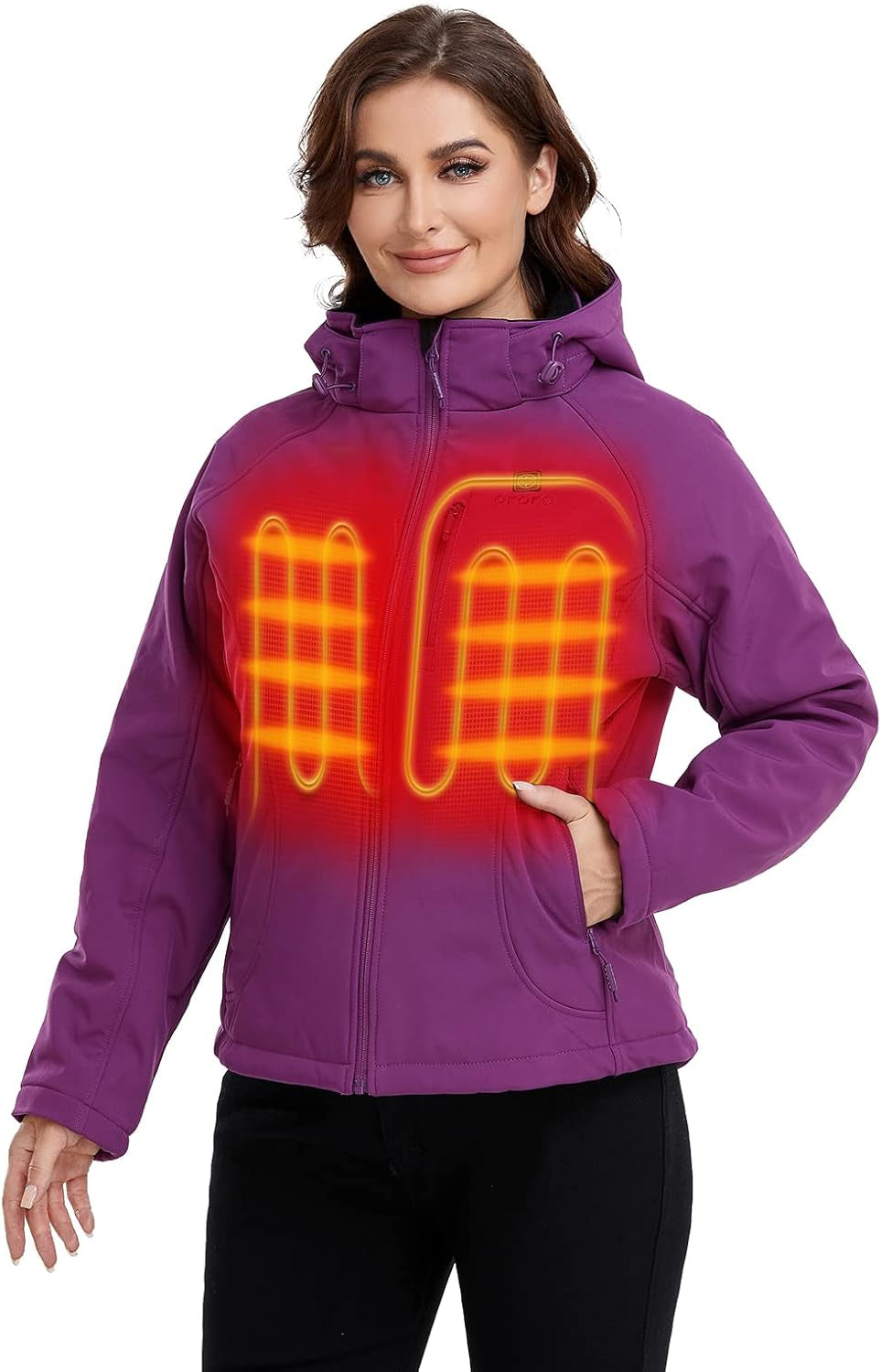 ORORO Women'S Slim Fit Heated Jacket with Rechargable Battery, Heated Coat with Detachable Hood