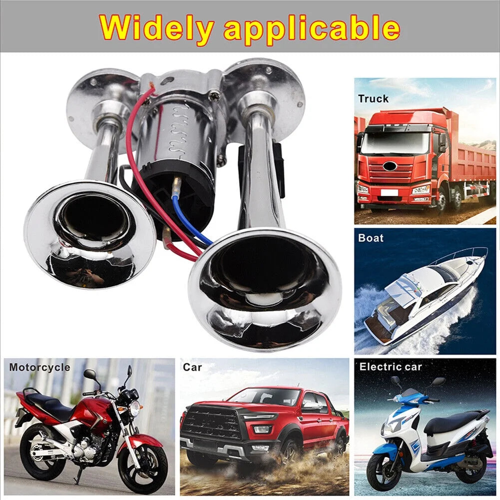 600DB 12V Dual Trumpets Super Loud Car Electric Horn Truck Boat Train Speaker