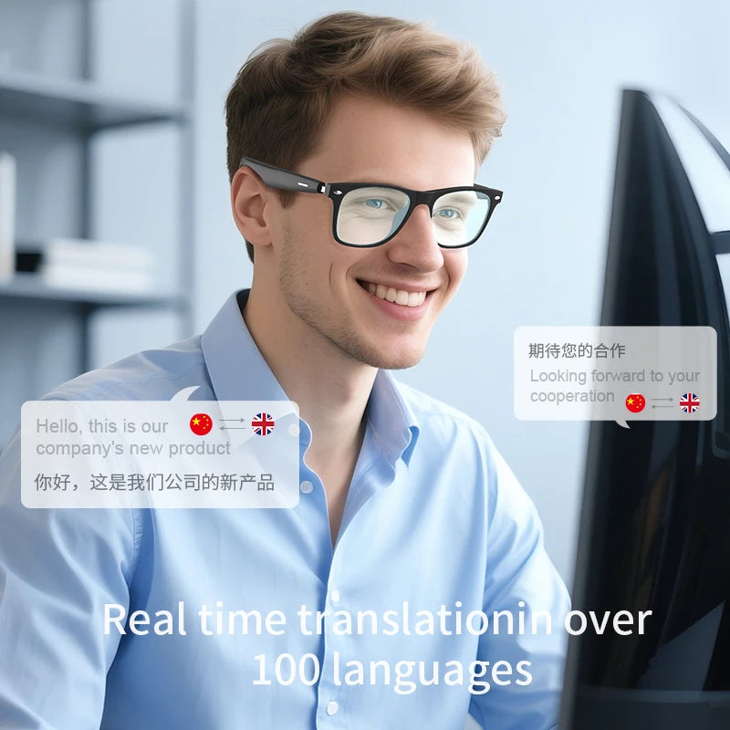 2025 New AI Translation Smart Glasses Bluetooth Call Headphones UV Protective Lenses Connected Bezel Outdoor Sports Sunglasses