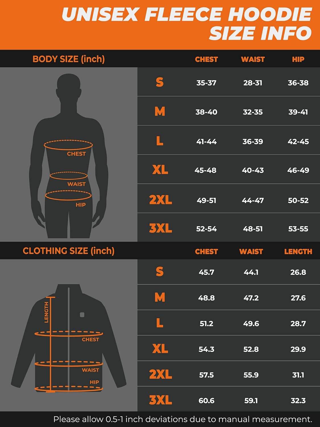 ORORO Heated Hoodie with Battery, Fleece Full-Zip Heated Sweatshirt Hoodie (Charger Not Included)